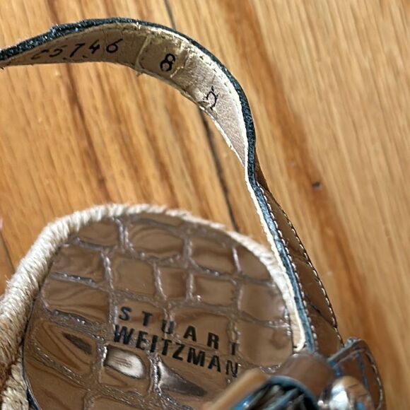 Stuart Weiztman sz 8 gold espadrilles with heel alligator print straps good cond - Picture 5 of 9